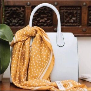 Cleobella Silky Satin Marigold Yellow Oversized Scarf Wrap 33” Square Polka Dot